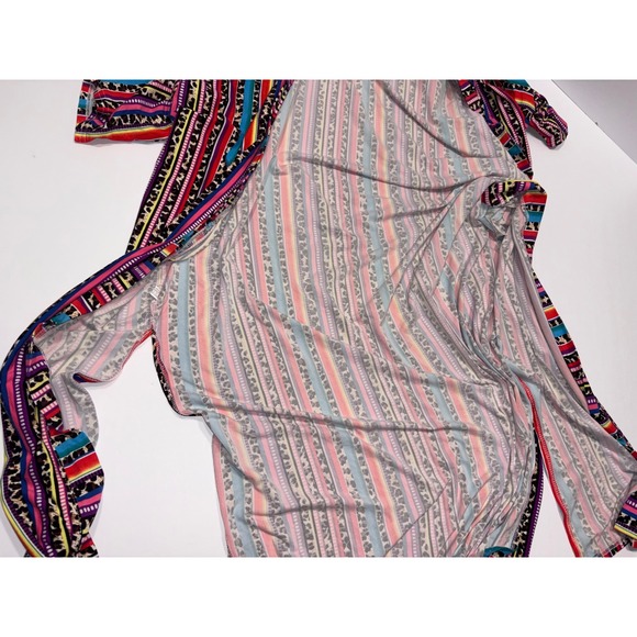 Vibrant Southwest Aztec Print Long Kimono Duster Cardigan Boho Tribal SZ UNKNOWN - Picture 7 of 12